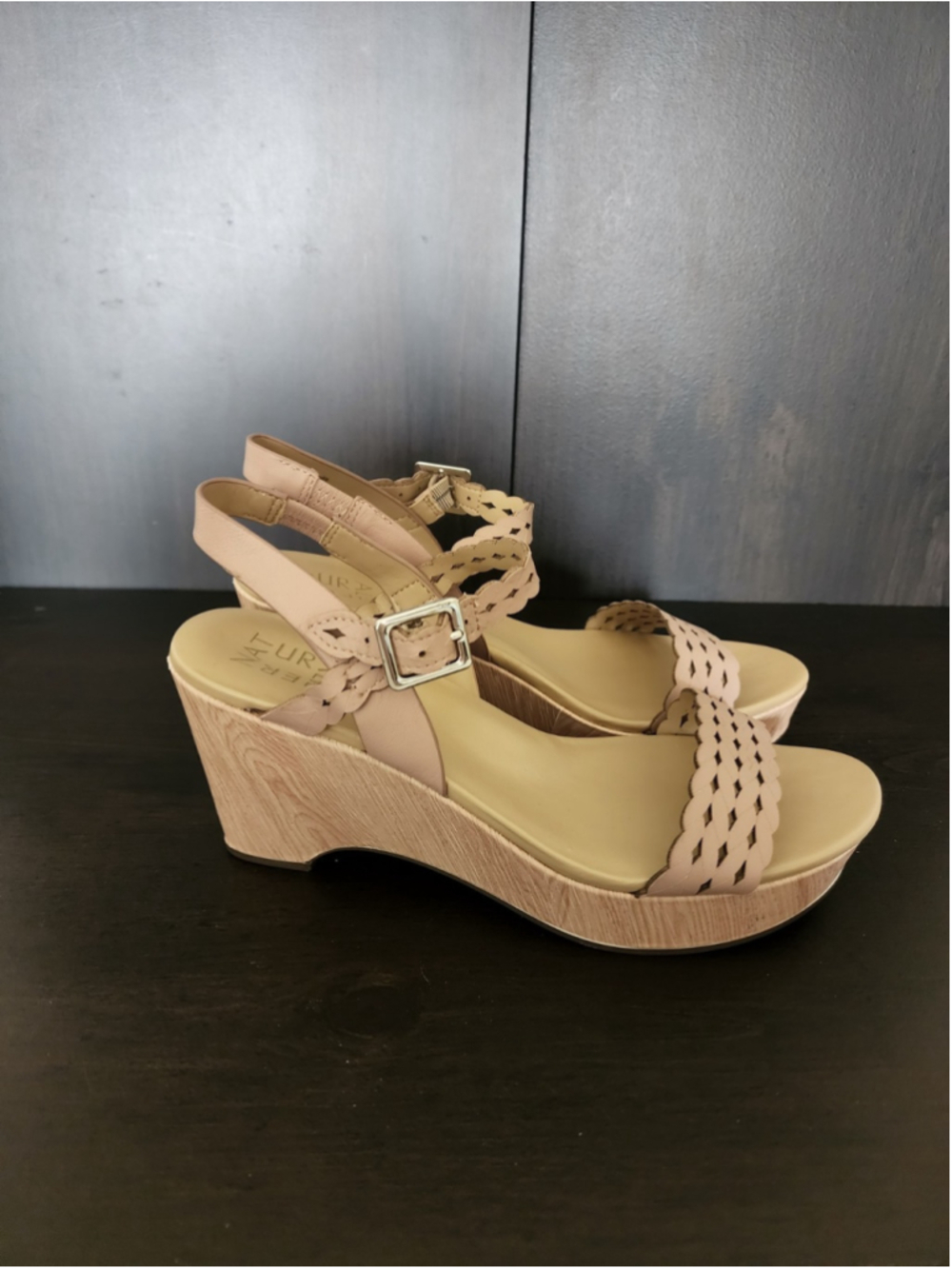 Naturalizer Carlita Leather Braided Wedge Sandals Platform 8 M Light Mauve Beige - Picture 8 of 15